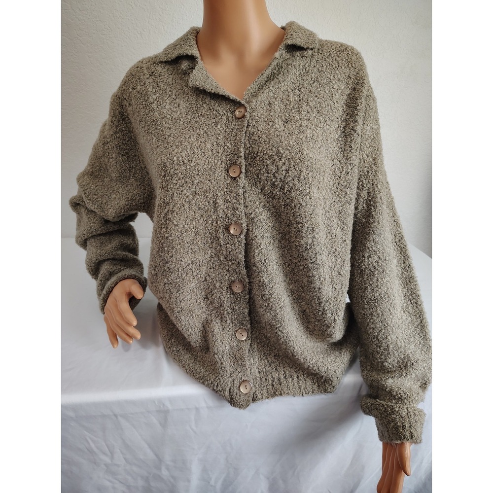 Carolyn Taylor Essentials Womens Button Up Cardigan Sweater Beige Brown - Size L